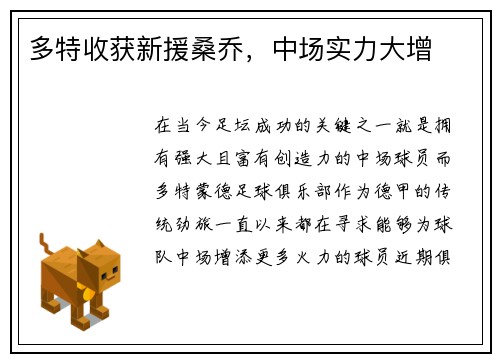 多特收获新援桑乔，中场实力大增