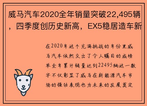 威马汽车2020全年销量突破22,495辆，四季度创历史新高，EX5稳居造车新势力前列